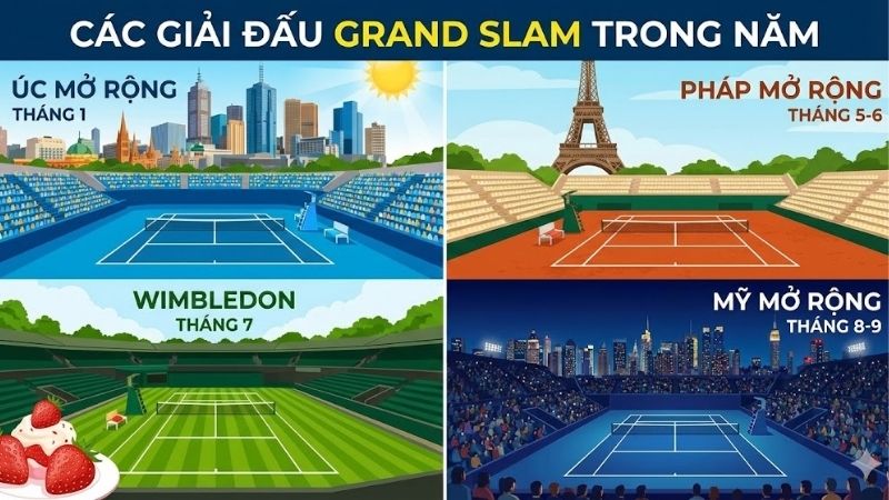 Các giải đấu Grand Slam trong năm – Lịch thi đấu 3 cac-giai-dau-grand-slam-trong-nam